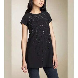 Karta Beaded Women Tunic Black JEWEL Dress  y2K Short Sleeve Size Medium